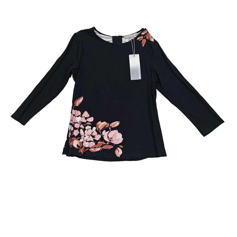NWT Daniel Rainn Womens Floral Print Top Size PXS Long‎ Sleeve Black DP24019RY2